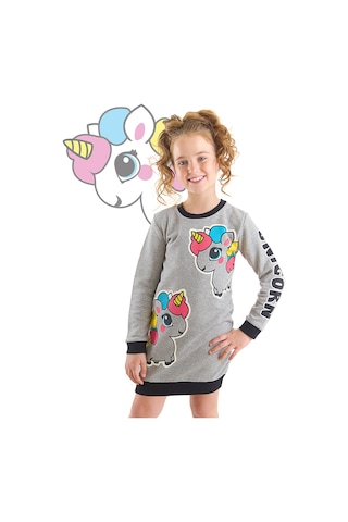 Unicorn Kız Çocuk Gri Sweat Elbise