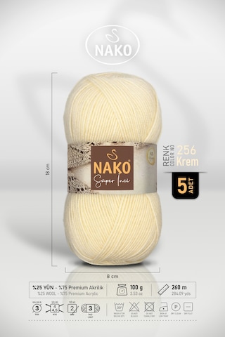 Süper İnci - 256 Krem - 5'li Paket - 100gr/260m - El Örgü İpi - Atkı Yelek Kazak İpi