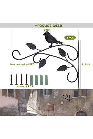 2'li Paket Duvara Monte Bitki Kancaları, Asılı Sepet Braketleri, İç Mekan Fenerleri, Dış Mekan Kuş Yemlikleri Ve Rüzgar Çanı Dekorasyonu İçin 12 İnç Demir Asılı Saksı Diğer