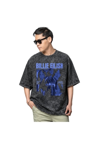 Sevbano Billie Eilish Şarkıcı Baskılı Unisex Oversize Vintage Yıkamalı Ti Siyah