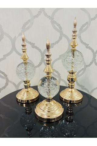 FURKAN DEKORATİF DAMLALI CAM KÜRE ALTIN CAM ÜÇLÜ OBJE