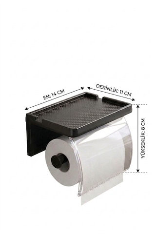 Raflı Tuvalet Kağıdı Askısı Yapışkanlı Kapaklı Banyo Organizer Siyah Siyah - Şeffaf
