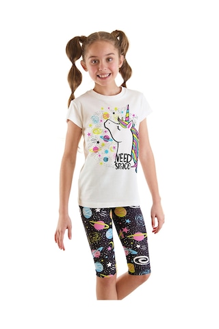 Denokids Mshb&g Uzayda Unicorn Kız Çocuk T-shirt Tayt Takım Çok Renkli