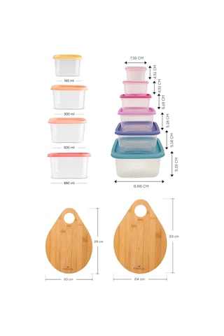 Karaca Damla 12 Parça Saklama Kabı ve Kesme Tahtası