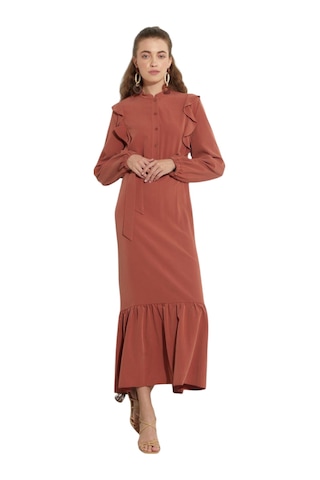 Kayra Farbalalı Katlı Elbise Kay.vv-a23-93005 Kiremit