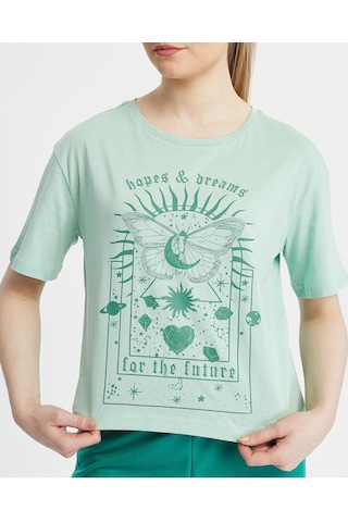 Bella Dossi Pamuklu Kısa Kollu Baskılı Kadın Şortlu Yazlık Pijama Takımı Mint Mint Yeşili
