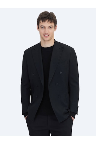 Kip Siyah Çizgili Comfort Fit Ceket Siyah