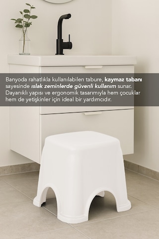 Kaymaz Banyo Taburesi - Kaydırmaz Tabanlı Çok Amaçlı Tabure 250 Kg Taşıma Kapasiteli Beyaz