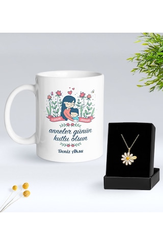 Bk Gift Kişiye Özel Anneler Günü Tasarımlı Beyaz Kupa Ve Papatya Kolye Hediye Seti - 3, Anneler Günü Hediyeleri, Anneye Hediye Kobitmeyencom30514 Bk G