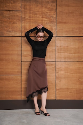 Verymoda Dantelli Asimetrik Etek D2951 Kahve