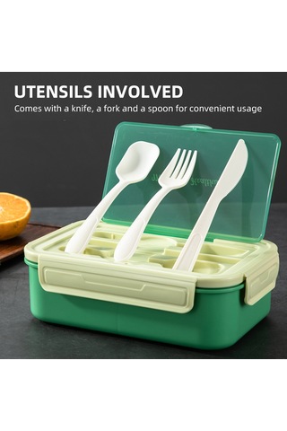 Moveevo Yeşil Pp5 1.1l Bölmeli Microwave Uyumlu Yemek Kutusu, Çocuk-öğrenci-çalışan İçin Leakproof, Çamaşır Makinesi Güvenli, Çatal Kaşık Dahil Yeşil