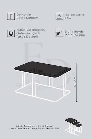 Lyon Orta Sehpa Siyah Metal Barok Tabla