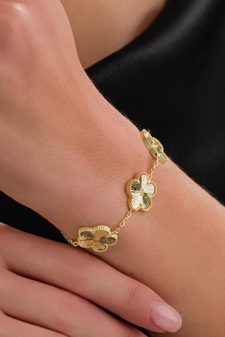 Gümüş Üçlü Yonca Papatya Çiçek Gold Altın Kaplama Kalemli Lazer İşlemeli Taşsız Bileklik Altın