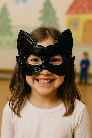 Parlak Siyah Kedi Maskesi Cocuk Tiyatro Kostum Aksesuar Parti Kullanimi Icin Uygun Model