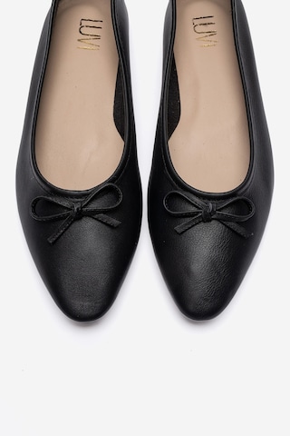 Luvishoes Umıel Siyah Cilt Hakiki Deri Fiyonklu Kadın Babet Ayakkabı