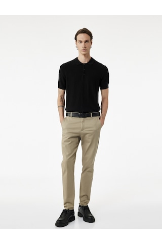 Koton Regular Fit Kısa Kollu Pamuklu Dokulu Düğmeli Polo Yaka Triko Tişört Siyah 7wam70044ht