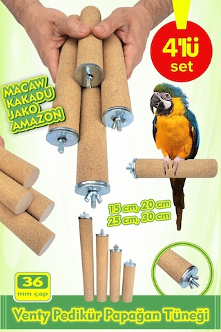 Vixpet Venty 4'lü Pedikür Papağan Tüneği Çapı 36 mm Macaw | Kakadu | Jako | Amazon | Alex | Eklektus