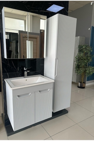 Noce Banyo Dolabı Aynalı Boy Dolaplı Membran Kapaklı 65 CM Gri