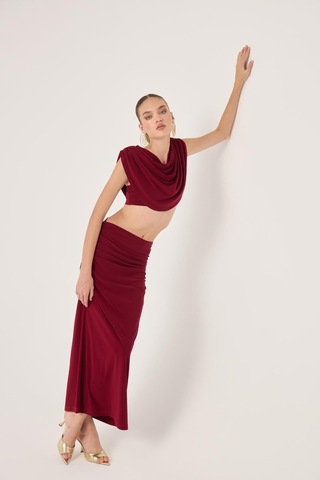 Holly Lolly Pelerinli Askılı Büstiyerli Ve Uzun Etekli 3lü Yulia Takım Bordo
