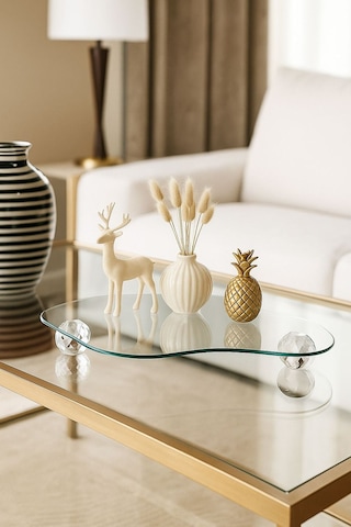 Zentra Home Dekoratif Cam Tepsi Kristal - Elmas Bulut Modeli Top Ayaklı Cam Sunumluk / Organizer Gümüş