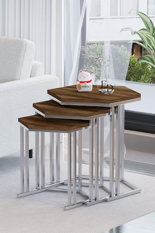 Tokyo 3'lü Zigon Sehpa Gümüş Metal - Barok Tabla