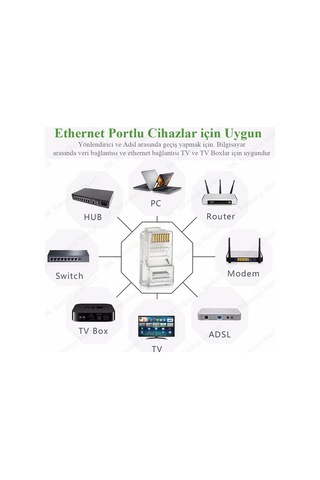 Rj45 Cat5 Cat6 Jack Konnektör Altın Kap. Ethernet Uç 8P8C 100 Ad.