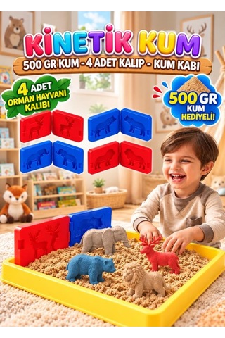 Orman Hayvanları Temalı Kinetik 500 Gr 6 Adet 3d Kalıplı Ve Kum Havuzlu Yapışmaz Oyuncak Kum Seti Çok Renkli