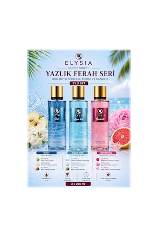 Elysıa Rush & Aqua Kiss & Bomshell 3 Lü Kadın Vücut Spreyi Seti 250 Ml X3 Yazlık Ferah Seri