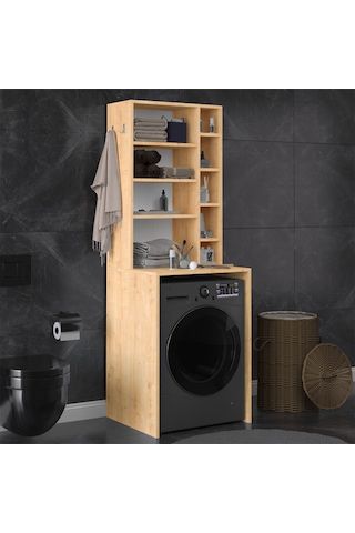 Asra Trend Çamaşır Makinesi Üstü Banyo Dolabı BD-03 %100 MDF Çok Amaçlı Düzenleyici Raf Safir Meşe