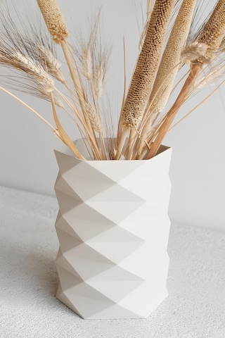 Dekoratif Beton Vazo Modern Geometrik Tasarım Kuru Çiçek Ve Masa Üstü Aksesuarı Beyaz