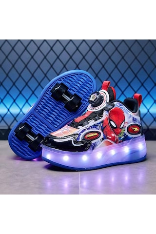 Erkek Çocuk Spor Ayakkabı Şarj Edilebilir Farklı Modlarda Led Işıklı Kapanabilir Tekerlekli Kırmızı