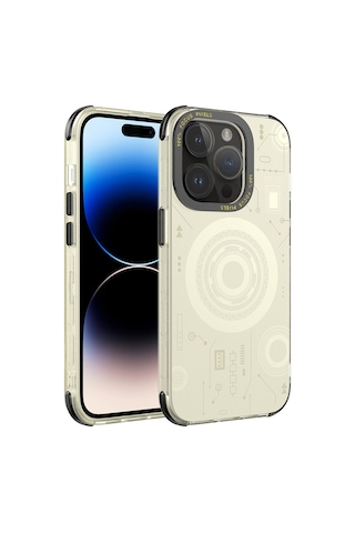 Apple Uyumlu iPhone 14 Pro Max Uyumlu Zore Wireless Şarj Özellikli Desenli Hot Kılıf-gold Gold -