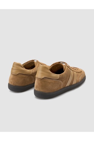 %100 Hakiki Deri Taba Süet Bağcıklı Kadın Sneaker Taba