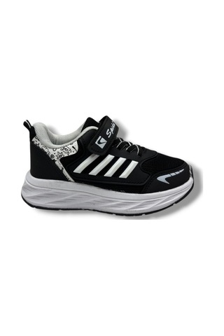 Spido Kids 017-26 Anorak Deri Anatomik Cırtlı Çocuk Sneaker Siyah Beyaz 31-35 Siyah