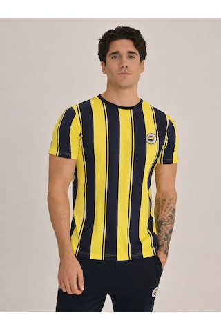 Fenerbahçe Erkek Trıbun Çubuklu Tshırt Lacıvert-sarı