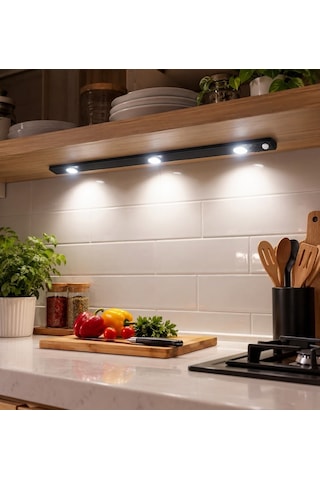 Dolap Raf İçi Mutfak Tezgah 3 Renkli Aydınlatma Hareket Sensörlü 40 Cm Led Şarjlı .