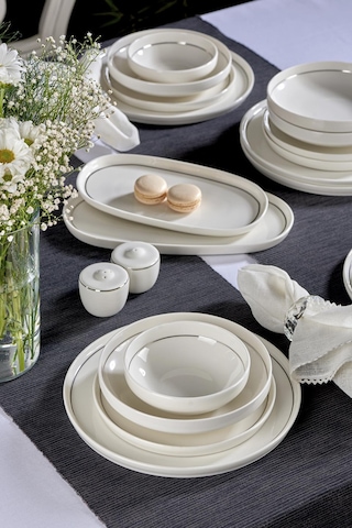 Neva N3456 Velvet Platin 28 Parça Yaldızlı Porselen Yemek Takımı