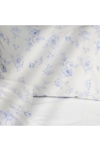 Çift Kişilik %100 Pamuk Mavi Çiçek Nevresim Takımı | Mavi & Beyaz | 4 Parça | Yumuşak Dokulu