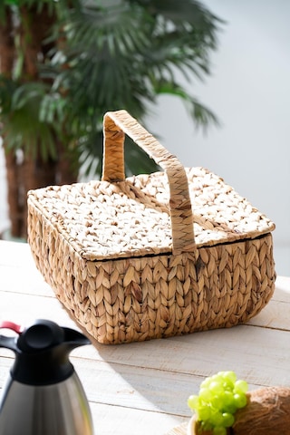 Wicker Kapaklı Hasır Piknik Sepeti - 32 Cm Kahverengi