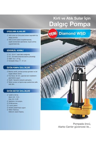 Alarko Wsd 25-17 - 1.5 Hp - 220V - Açık Fanlı Pis Su Dalgıç Pompa