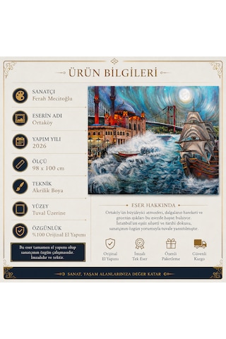İstanbul Boğazı Ve Ortaköy Camii El Yapımı Akrilik Tablo 98x100 Cm
