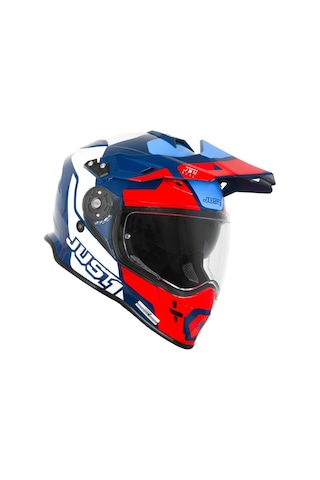 J34 Pro Tour Mavi-beyaz-kırmızı Güneş Vizörlü Cross Kask Çok Renkli