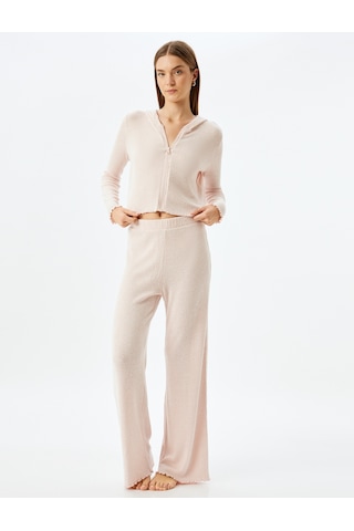 Koton Yumuşak Dokulu Kapüşonlu Örme Crop Pijama Üstü Pembe 5wlk40168mk Gül Gülkurusu