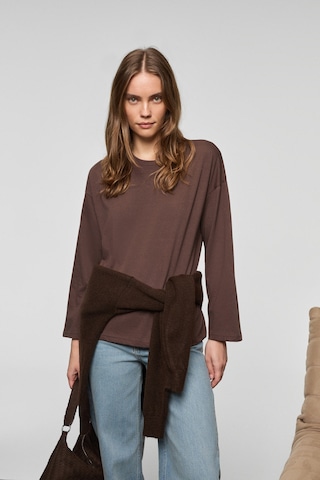 Grımelange Basıl Kadını Oversize %100 Organik Pamuk Örme Uzun Kol Koyu Kahverengi T-shirt Koyu Kahverengi