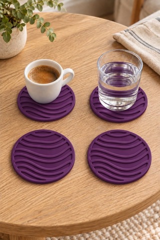 Rıpple Mini Dalga %100 Silikon Bardak Altlığı 8 Cm 4'lü Set Mor Çok Renkli
