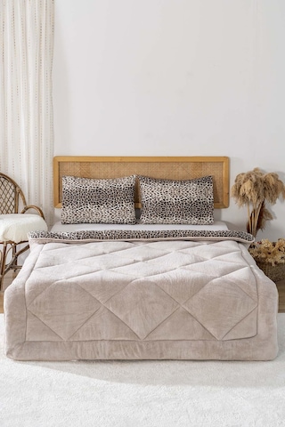Rivaistanbul Bej Leopar Loura Çift Kişilik Çift Taraflı Lüx Wellsoft Yorgan Seti 195x215 Cm Bej