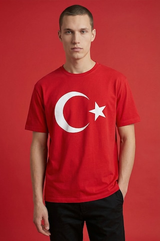 Tommy Life Kırmızı Ay Yıldız Baskılı Unisex T-shirt - 88509 KIrmızı