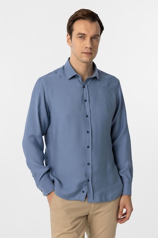 Süvari Mavi Slim Fit Düz Klasik Yaka Gömlek-34098 Mavi