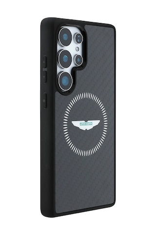 Galaxy S25 Ultra Kılıf Aston Martin Lisanslı Magsafe Uyumlu Radyal Halka Ve Karbon Fiber Kapak Siyah
