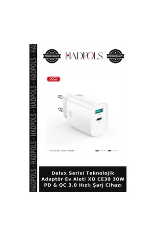 Delux Serisi Teknolojik Adaptör Ev Aleti Xo Ce30 30w Pd & Qc 3.0 Hızlı Şarj Cihazı